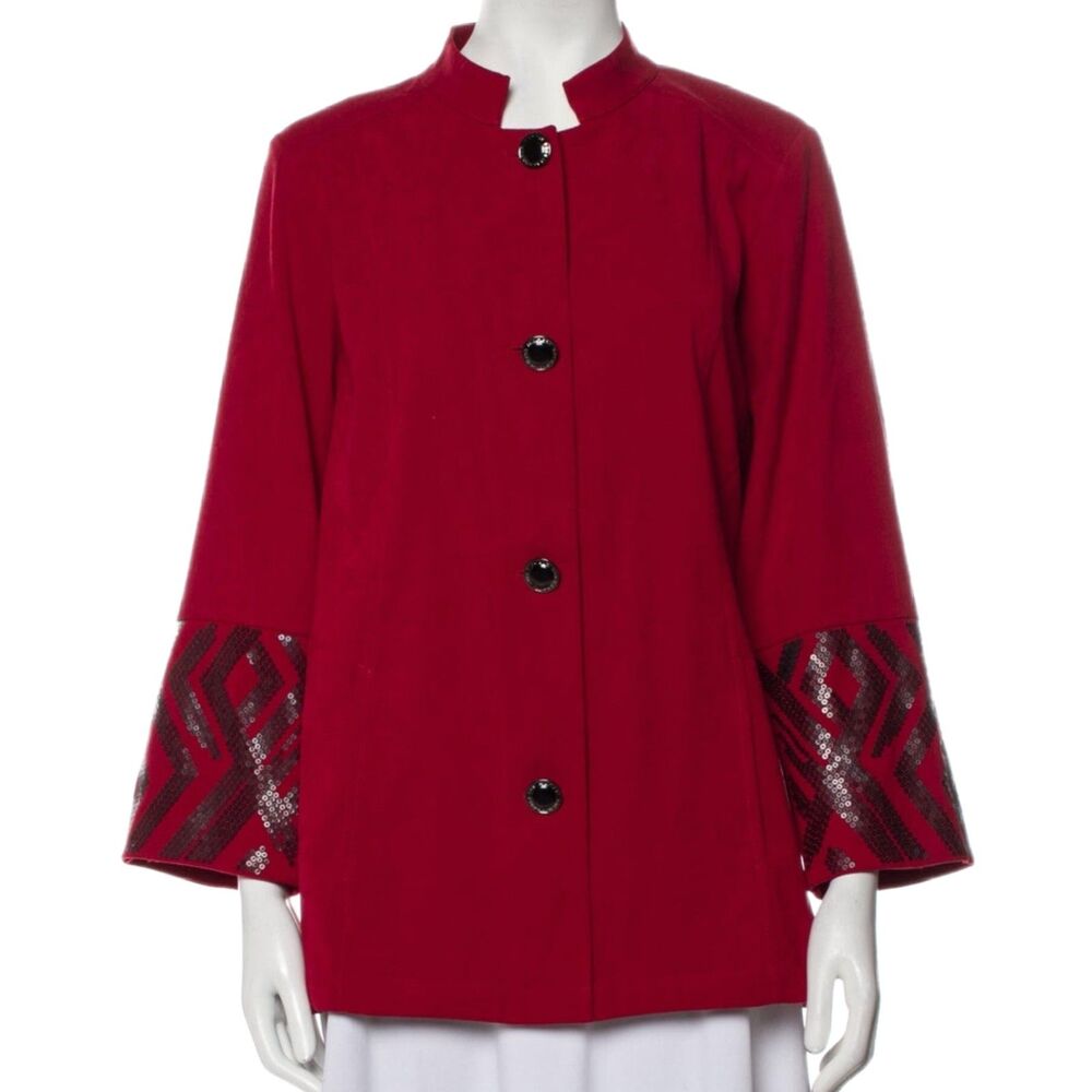 Bob Mackie NWT Red Wearable Art Sequin Vintage Evening Jacket, Size L (12-14)